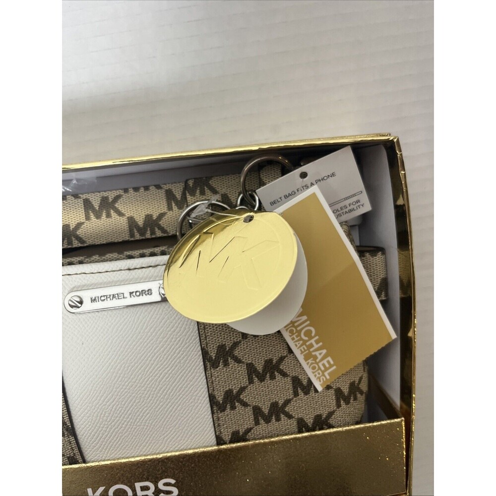 NEW Michael Kors Belt Bag‎ MK Logo Brown Gift Set Size S/M Adjustable - Picture 2 of 3